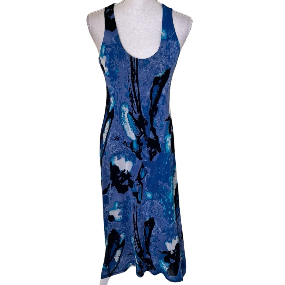 Vivianne Vivianne Tam Blue/Black Watercolor Mesh Sleeveless Maxi Dress S